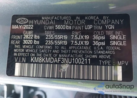2022 Hyundai Ioniq 5 Se z USA, uszkodzony, nr VIN KM8KMDAF3NU100211